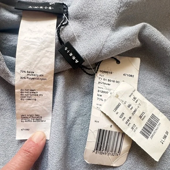NWT Akris Silver Shimmer Silk Blend Lightweight Pullover - Picture 11 of 12